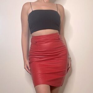 Vintage Jacqueline Ferrar Bright Red Leather Mini Straight Skirt Size 4